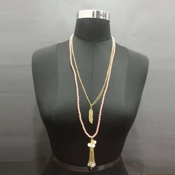 Urthn Gold Plated Brown Beaded Double Chain Necklace - 1109402C