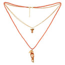 Urthn Orange Beads Gold Plated Double Chain Necklace - 1109405C