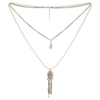 Urthn White Beads Gold Plated Double Chain Necklace - 1109408A