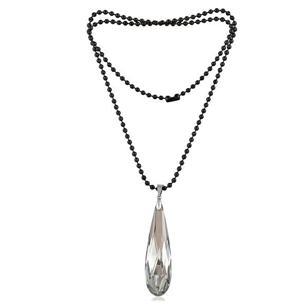 Urthn Black Beads White Crystal Stone Necklace - 1109507