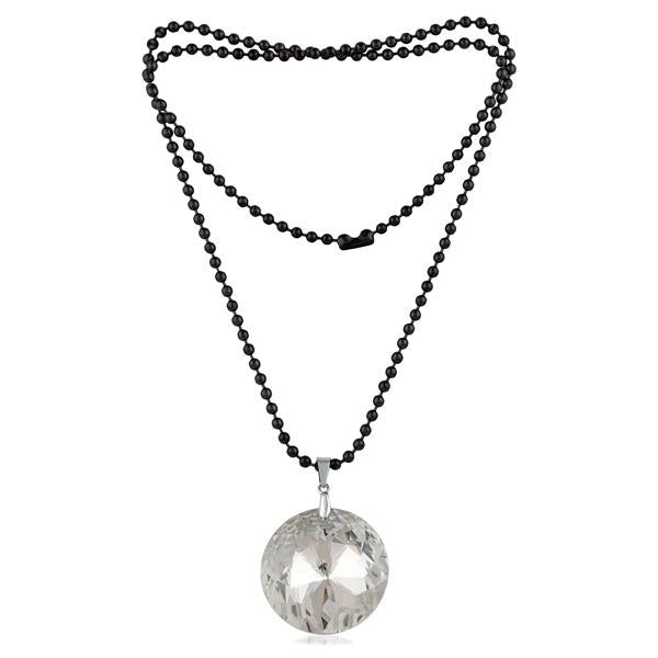 Urthn Black Beads White Crystal Stone Necklace - 1109509C