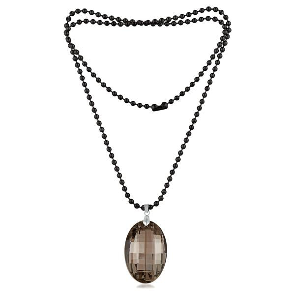Urthn Brown Crystal Stone Black Beads Necklace - 1109510A