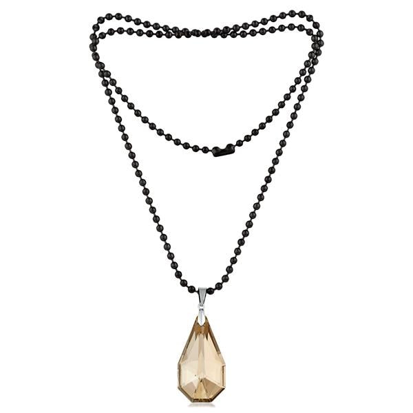 Urthn Brown Crystal Stone Black Beads Necklace - 1109512A