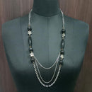 Urthn Black Beads Silver Plated Statement Necklace - 1109614