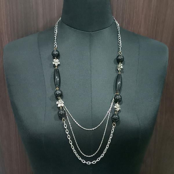 Urthn Black Beads Silver Plated Statement Necklace - 1109614