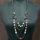 Urthn Silver Plated Multi Beads Statement Necklace - 1109615D