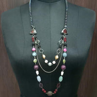 Urthn Silver Plated Multi Beads Statement Necklace - 1109615D