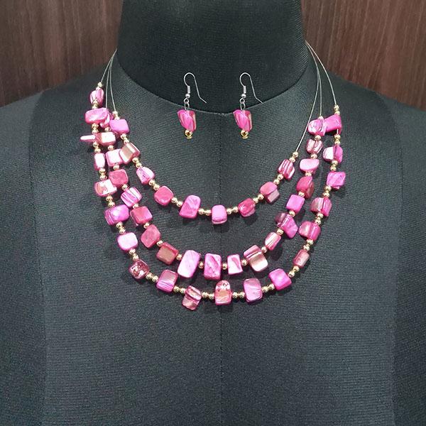 Urthn Pink Stones Silver Plated Statement Necklace Set - 1109616B