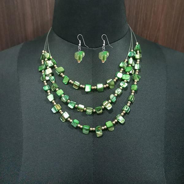 Urthn Green Stones Silver Plated Statement Necklace Set - 1109616C