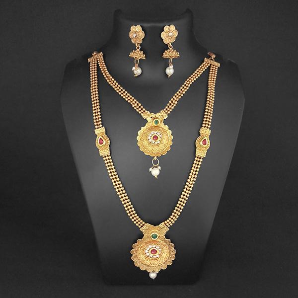 Utkrishtt Pota Stone Gold Plated Austrian Stone Double Necklace Set - 1109838