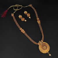 Kriaa Gold Plated Brown Kundan Haram Necklace Set - 1109843