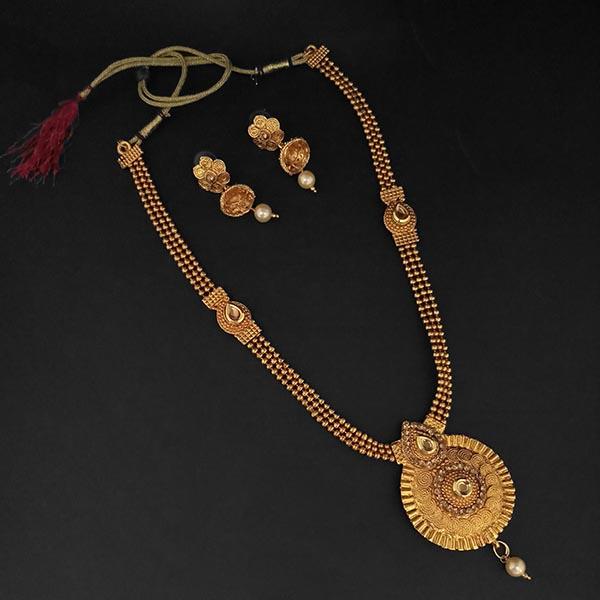 Kriaa Gold Plated Brown Kundan Haram Necklace Set - 1109843