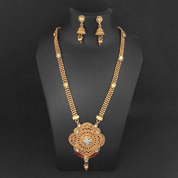 Kriaa Gold Plated White Austrian Stone And Kundan Necklace Set - 1109855B