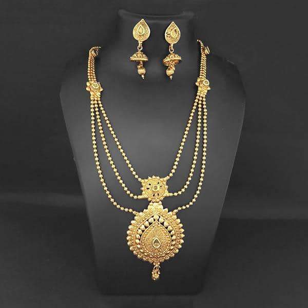 Kriaa Gold Plated Brown Kundan Necklace Set - 1109856