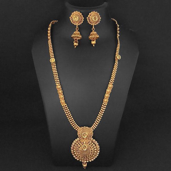 Kriaa Gold Plated Brown Austrian Stone Necklace Set - 1109858A