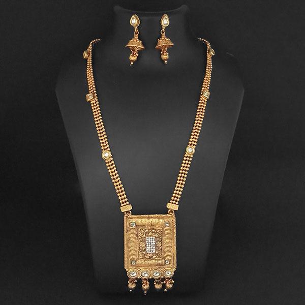 Kriaa Gold Plated White Austrian Stone Necklace Set - 1109866B