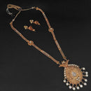 Kriaa Gold Plated White Austrian Stone And Pearl Necklace Set - 1109868B