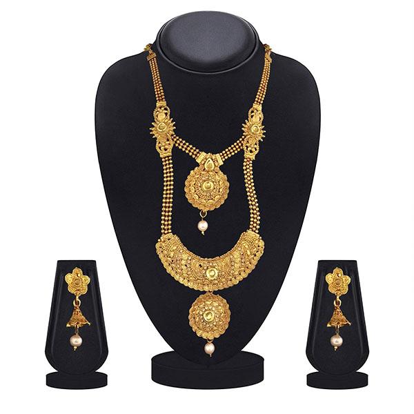 Kiaa Gold Plated Brown Kundan Double Layer Necklace Set - 1109872A