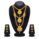 Kriaa Gold Plated Maroon Green Stone Triple layer Necklace Set