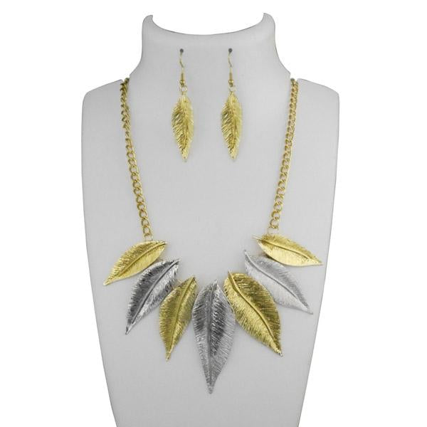 Urthn 2 Tone Leaf Statement Necklace Set - 1109905B