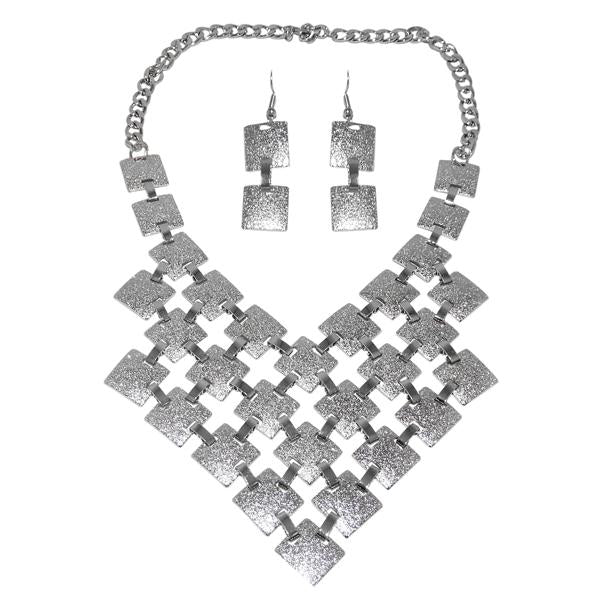 Urthn Rhodium Plated Statement Necklace Set - 1109907B