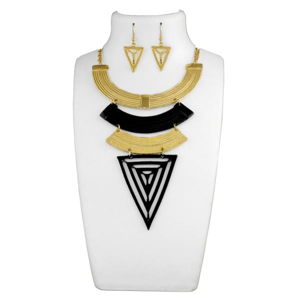 Urthn Black And Gold Long Statement Necklace Set - 1109913A