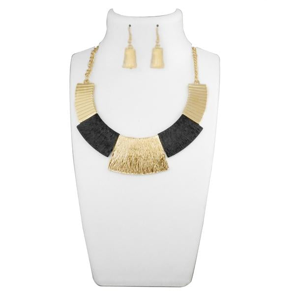 Urthn Black And Gold Choker Statement Necklace Set - 1109915A