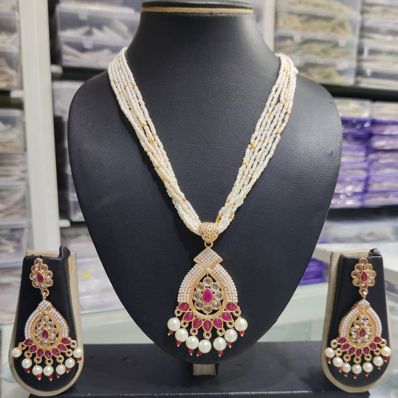 Kavita Art Gold Plated Pota and Pearls Long Necklace Set