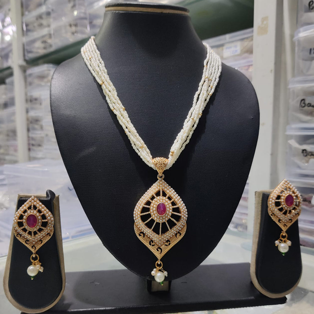 Kavita Art Gold Plated Pota and Pearls Long Necklace Set