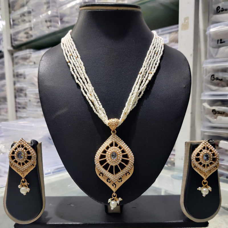 Kavita Art Gold Plated Pota and Pearls Long Necklace Set