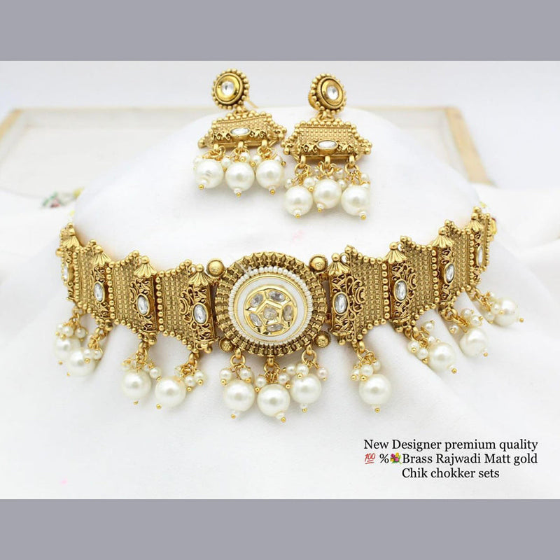 Kavita Art Matte Gold Finish Rajwadi Choker Necklace Set