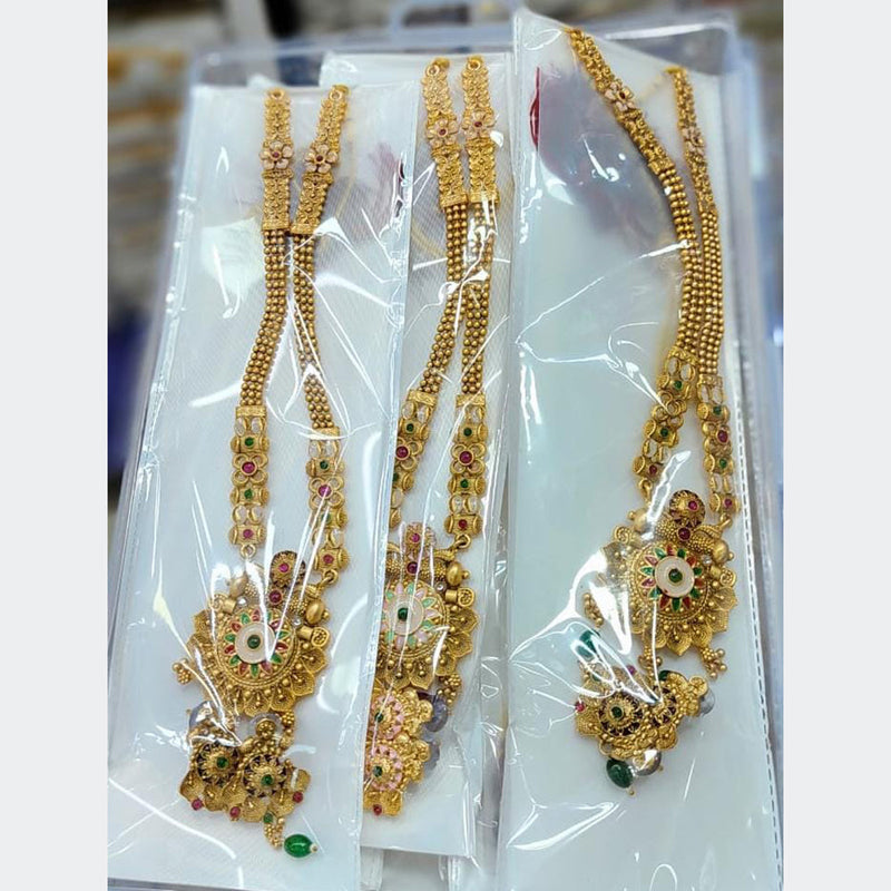 Kavita Art Gold Plated Pota Stone Long Necklace Set ( Assorted Desing Piece -1)