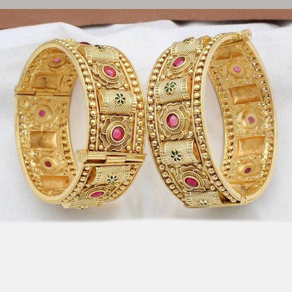 Kavita Art Gold Plated Pota Stone Openable Bangles Set