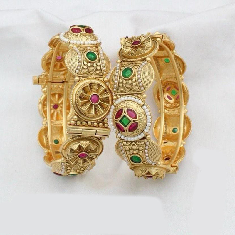 Kavita Art Gold Plated Pota Stone And Pearl Openable Bangles Set