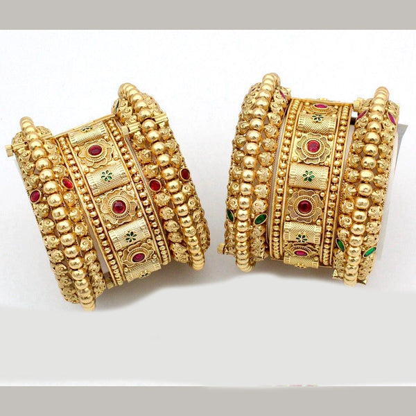 Kavita Art Gold Plated Pota Stone Openable Bangles Set