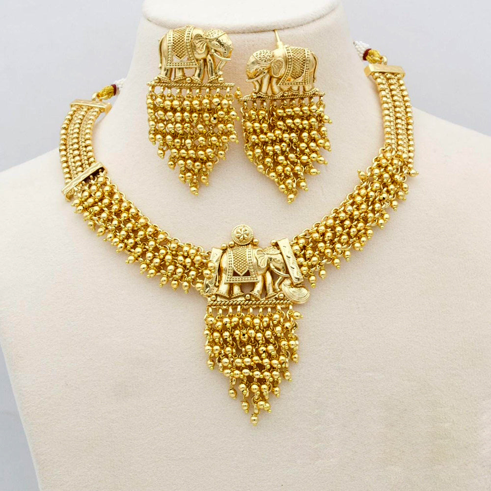 Kavita Art Gold Plated Elephant And Pearl Necklace Set