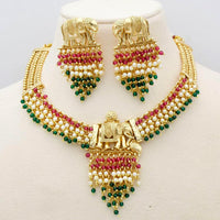 Kavita Art Gold Plated Elephant And Pearl Necklace Set