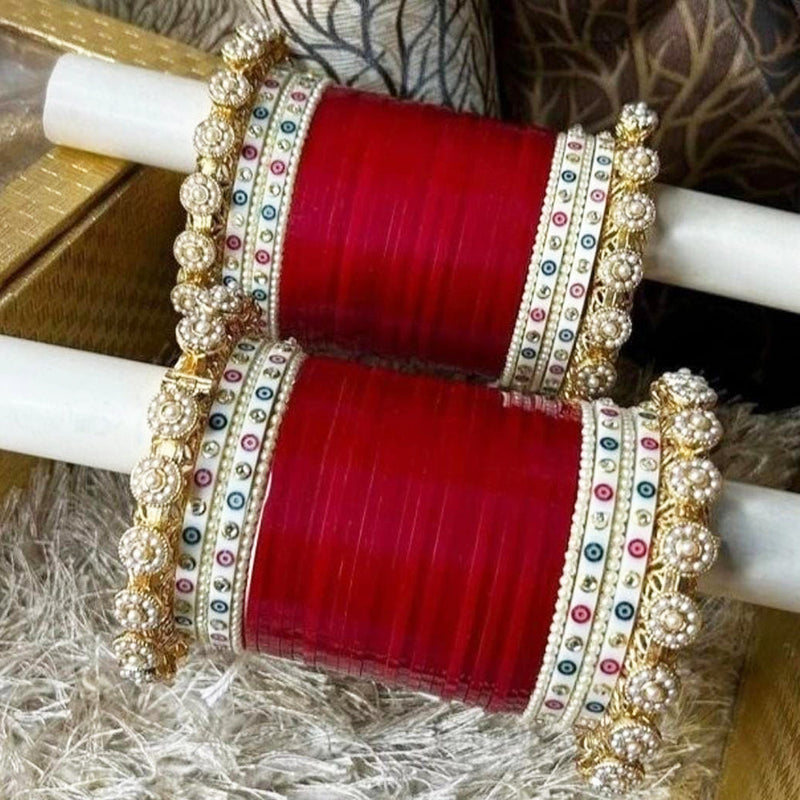 Kavita Art Gold Plated Pearl Acrylic Bangles Set