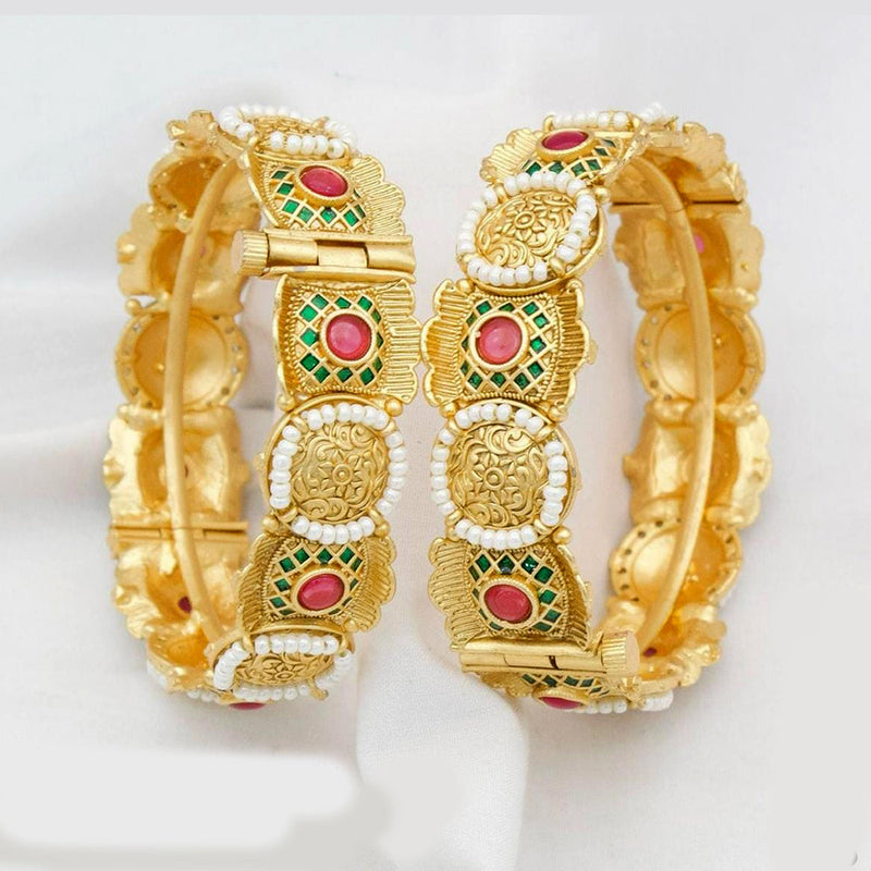 Kavita Art Gold Plated Pota Stone Openable Bangles Set