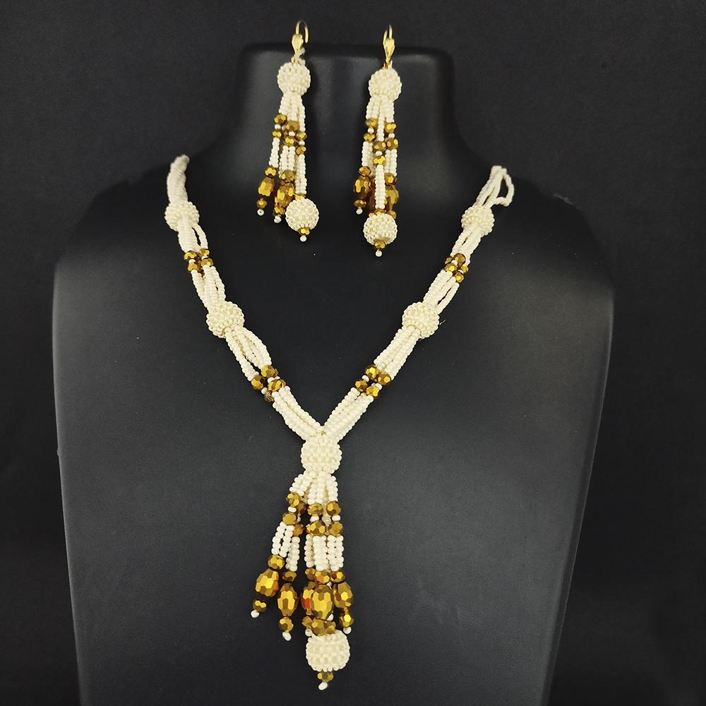 Kriaa Gold Plated Grey Beads And Pearl Neckace Set - 1110312A