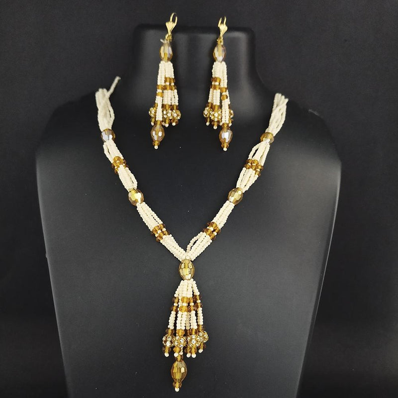 Kriaa Gold Plated Brown Beads And Pearl Neckace Set - 1110314A