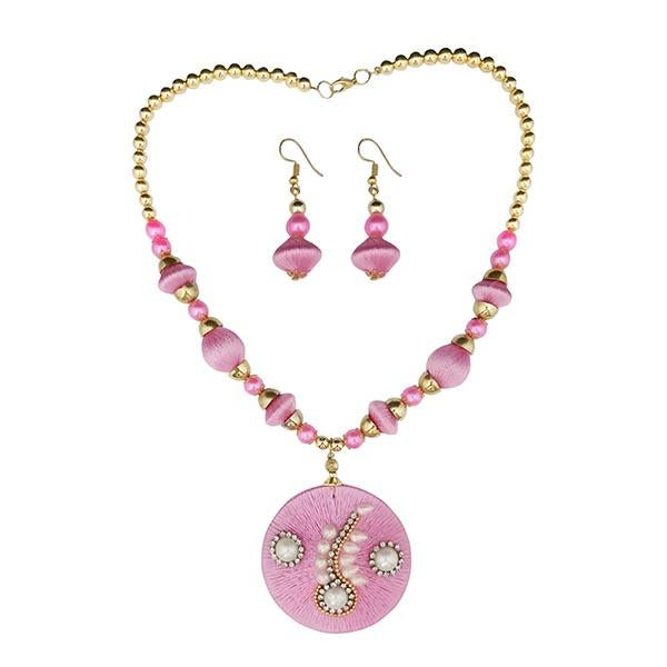 Tip Top Fashions Austrian Stone Gold Plated Pink Thread Necklace Set - 1110619G