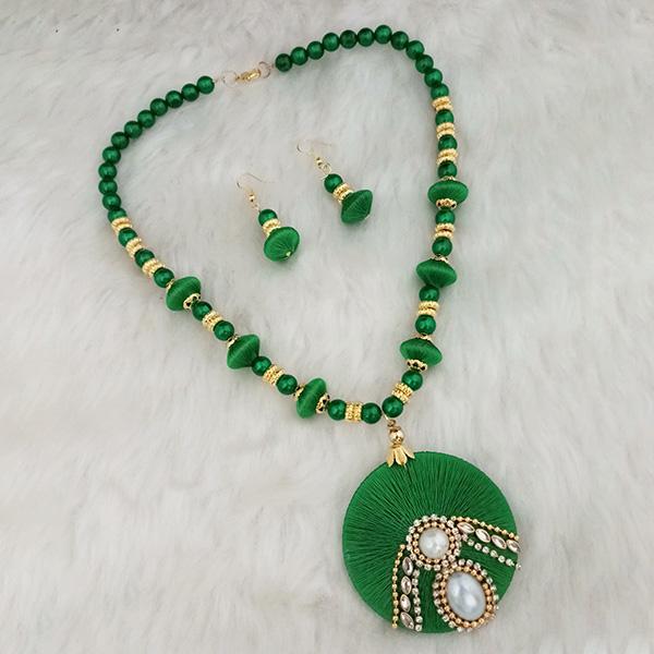 Jeweljunk Green Austrian Stone Gold Plated Thread Necklace Set - 1110620E