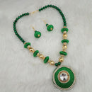 Jeweljunk Gold Plated Austrian Stone Green Thread Necklace Set - 1110623E