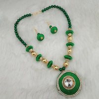 Jeweljunk Gold Plated Austrian Stone Green Thread Necklace Set - 1110623E