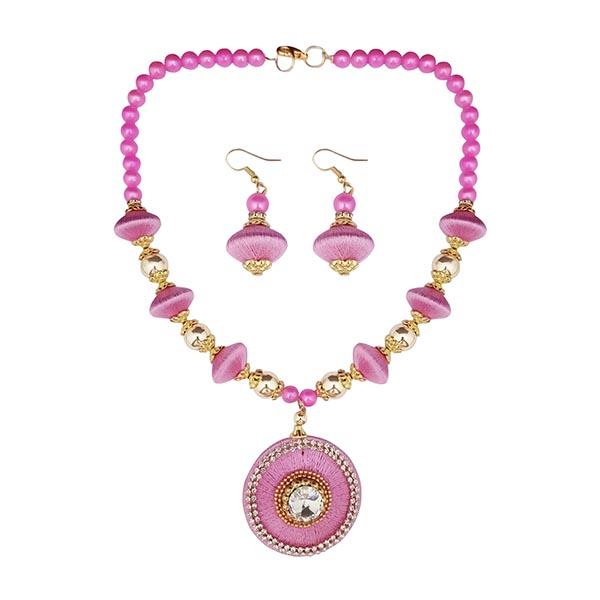 Tip Top Fashions Gold Plated Pink Thread Necklace Set - 1110623G