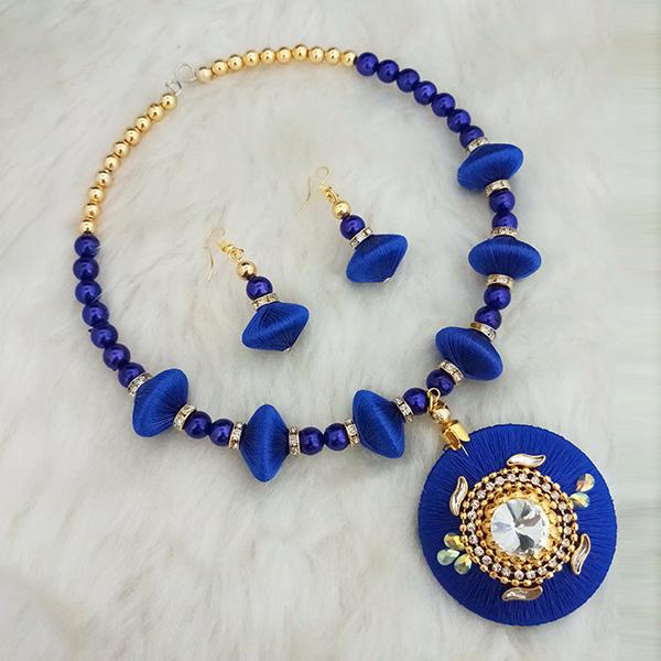 Jeweljunk Blue Thread Austrian Stone Gold Plated Necklace Set - 1110627B