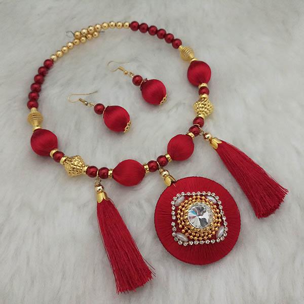 Jeweljunk Gold Plated Austrian Stone Red Thread Necklace Set - 1110629F