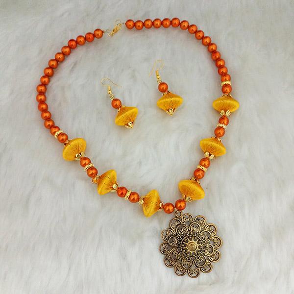 Jeweljunk Gold Plated Yellow Beads Thread Necklace Set - 1110630C