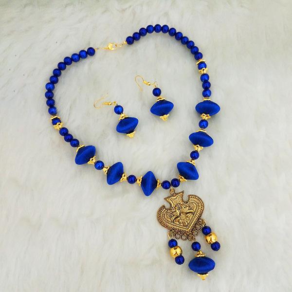 Jeweljunk Blue Beads Thread Gold Plated Necklace Set - 1110631B